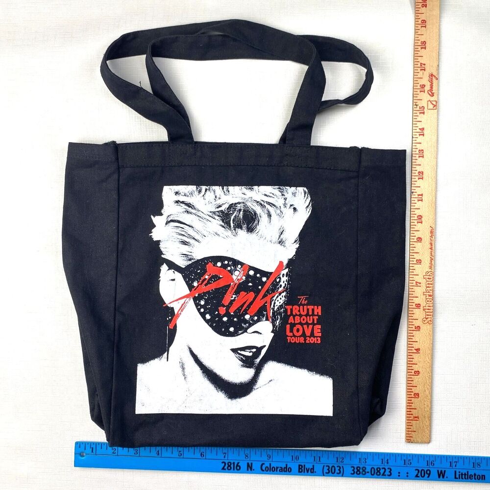 P!NK "The Truth About Love Tour 2013" PINK Black Canvas TOTE BAG! RED VERSION